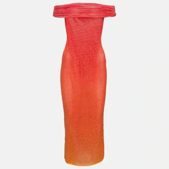 Self Portrait Off Shoulder Rhinestone Embellished Midi Dress - 2 - Picture 4 of 13